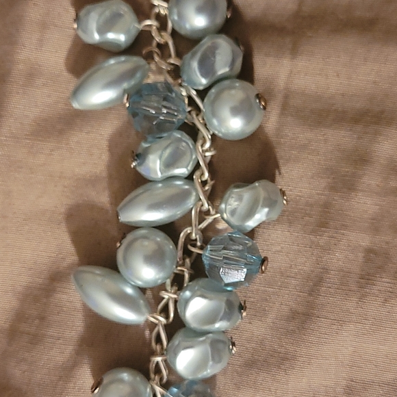 Vintage layered silver Blue beaded and pearl adjustable choker necklace - Picture 6 of 8